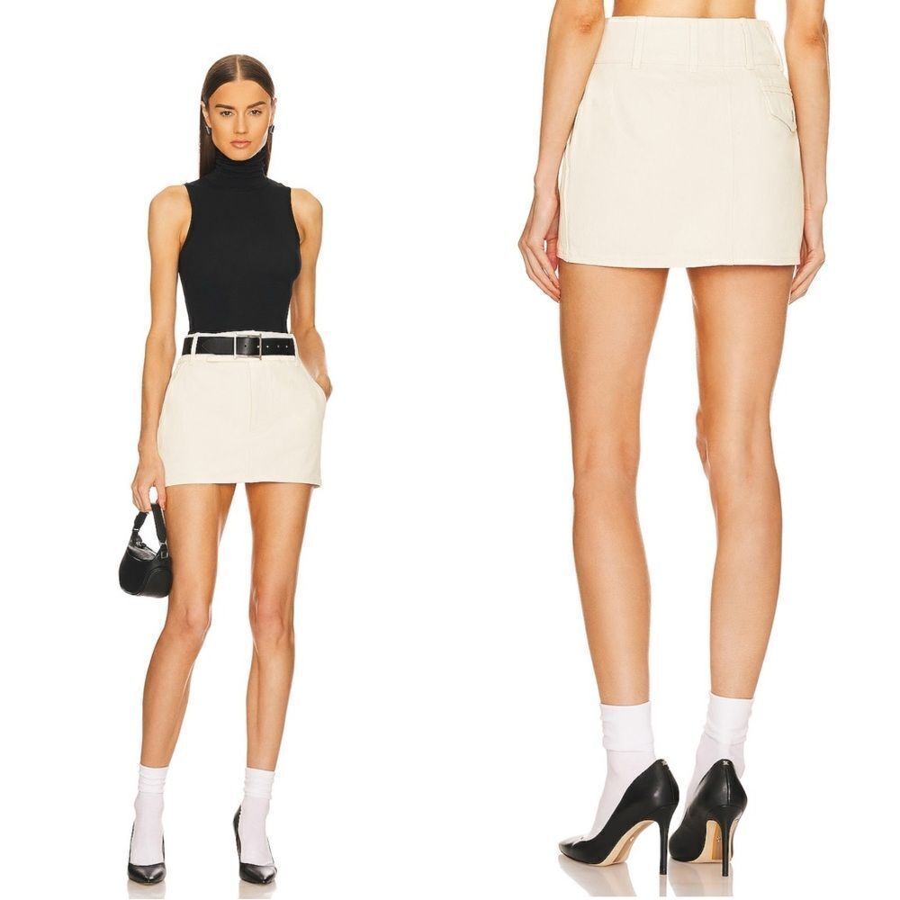 HELSA Low rise denim mini skirt in Ecru